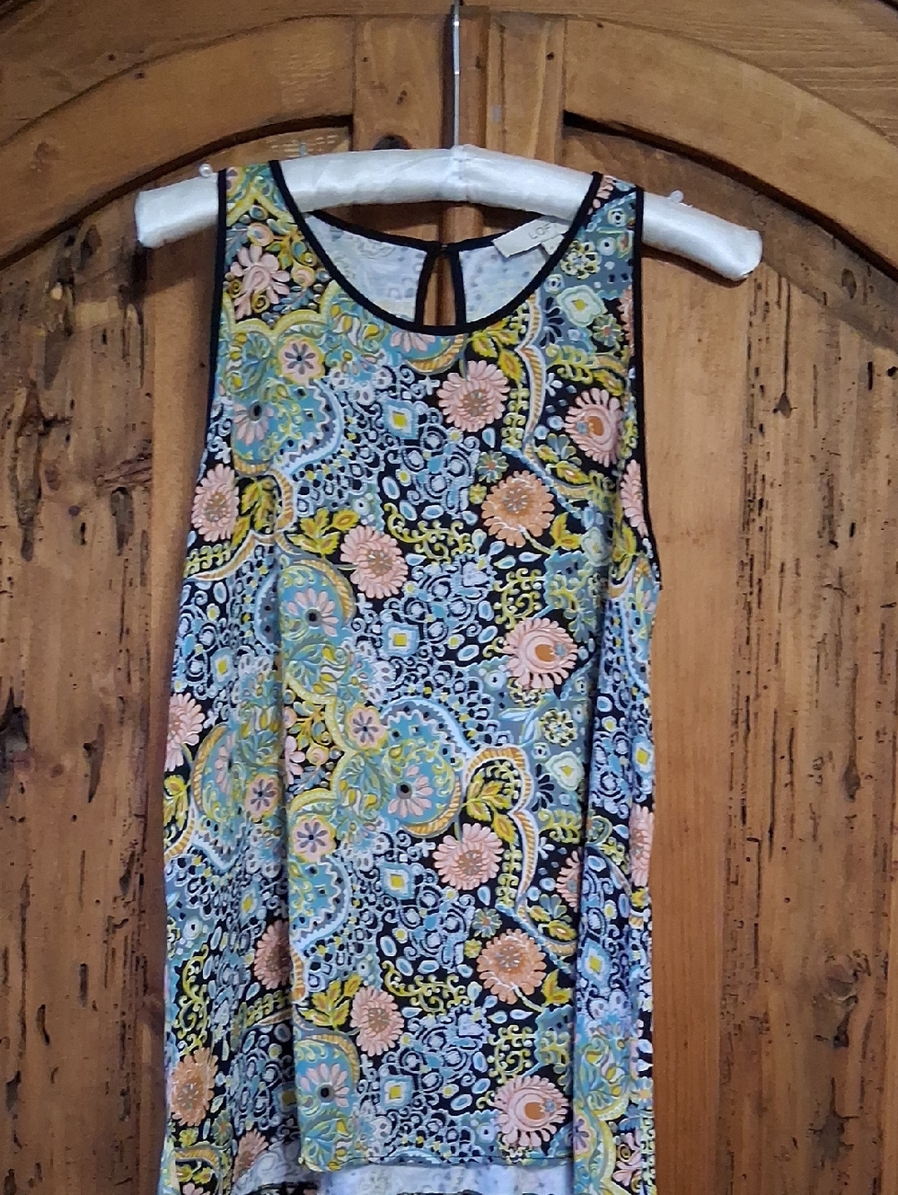 LOFT Sleeveless Floral Paisley Shell in Blue, Yellow & Black